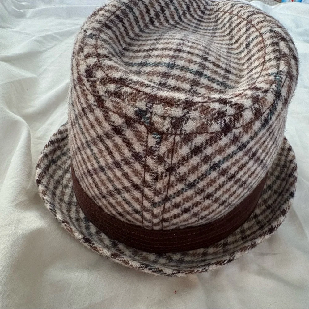 Goorin Bros Men Fedora Hat Brown Check Wool Polyester Excellent Condition